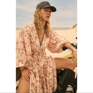 Shona Joy FLOR LINEN BALLOON SLEEVE DRAWSTRING MIDI DRESS